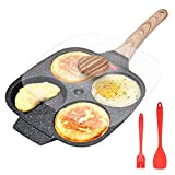 Bobikuke Poêle à 4 Emplacements, Poêle à Pancakes avec Couvercle Poêle à Omelette Antiadhésive en Aluminium pour Petit-déjeuner Oeuf Au ...