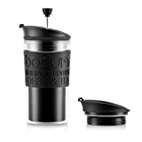 Bodum 11102-01S Mug à Piston Isotherme Couvercle à Clapet, Noir, Transparent, 0,35 L, Plastique, 8,9 cm