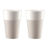 Bodum - 11583-913 - Bistro - Set de 2 Mugs en Porcelaine - 0,6 L - Bande Silicone Blanche