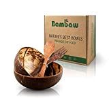 Bols noix de coco et couverts en bois | Deux bols en bois en noix de coco surcyclées | Poke ...