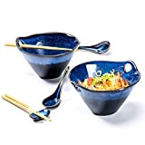 Bols Ramen, Porcelaine Bols à Soupe de 2 × 900ml avec Cuillère et Baguettes , Bol Japonais pour Soupe, Udon, ...