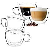 BOQO Lot de 4 tasses à café en verre à double paroi avec poignée, parfaites pour expresso, thé, boisson, 120 ...
