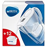 BRITA Carafe filtrante Marella blanche + 12 filtres MAXTRA+, réduit le calcaire, le chlore et le plomb pour une eau ...