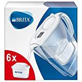 BRITA Carafe filtrante Marella blanche + 6 filtres MAXTRA+, réduit le calcaire, le chlore et le plomb pour une eau ...