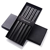 Buyer Star 5 paires baguettes, Noir Acier inoxydable Baguettes de style coréen Long Plat 23cm luxe Chopsticks Set de vaisselle