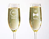 CADEAUX.COM Lot de 2 Flûtes à Champagne Mr. et Mrs. Personnalisables avec Deux Prénoms - Flûte Mariage Haut de Gamme, ...