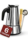 Cafetiere Italienne pour 6 Tasses - Avec Brosse de Nettoyage et Cuillère Doseuse - Convient pour Plaque à Induction