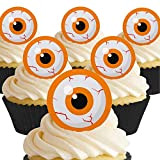 Cakeshop Décorations comestibles pour gâteaux Motif œil orange d'Halloween 12 décorations en papier gaufré prédécoupées - qualité supérieure