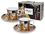 CARMANI - Gustav Klimt 'Le Baiser', Porcelaine Coupe espresso avec soucoupe Lot de 2