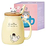 Chat Tasse Jolie tasse à café en céramique avec couvercle et cuillère en bois chat kawaii Nouveauté Morning Cup Tasses ...