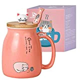 Chat Tasse Jolie tasse à café en céramique avec couvercle et cuillère en bois chat kawaii Nouveauté Morning Cup Tasses ...