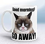 ChGuangm Grumpy Cat Mug Good Morning Go Away Funny Rude Mug Hilarious Funny Grumpy Cat Mug Gift for Birthday for ...