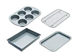 Chicago Metallic Professional Compact Baking Set with Non Stick Roasting Tin, Cupcake Tray, Baking Tray and Roasting Rack, Carbon Steel, ...