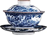 Chine tasses à thé, bols, service à thé Kung Fu bol couvert tasse à thé Vintage bleu et blanc porcelaine ...