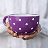 City to Cottage | Tasse à café, à thé, à soupe | Violette à pois blancs en céramique avec anse ...