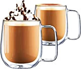 CMXING Tasse Double Paroi Verre, Mug Verre Café Borosilicate avec Poignée pour thé, Cappuccino, Lait, Jus, Set de 2 (300ml)