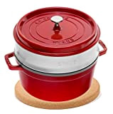 Cocotte ronde avec insert vapeur (26 cm, 5,0 l, compatible induction, avec émail noir mat à l'intérieur de la casserole) ...