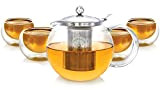 Coffret à thé Teabloom - Résistant à la chaleur+ Théière en verre sans plomb (1.2 L) avec infuseur amovible en ...