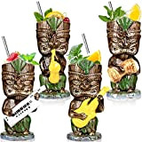 [Coffret cadeau] Lot de 4 verres Tiki pour cocktails, tasses hawaïennes Tiki 370 ml en céramique pour fête tropicale Tiki ...