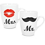 com-four® 2 tasses à café en design Mr. and Mrs. - Set de 2 mugs porcelaine - Tasse originale comme ...