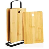 com-four® Ensemble de 7 planches à découper en bambou - Planches à petit-déjeuner avec support de planche - Petits plateaux ...