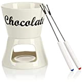 COM-FOUR® Service à fondue au chocolat 4 pièces - bol en céramique avec 2 fourchettes pour 2 personnes avec photophore ...