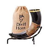 Corne à boire Viking avec support en fer véritable Divit | Ornements en laiton et sac-cadeau en toile de jute ...