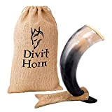 Corne à Boire Viking avec Support en Fer véritable Divit | Ornements en Laiton et Sac-Cadeau en Toile de Jute ...