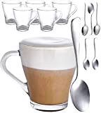 Cosumy 6 Tasses à Cappuccino en Verre avec Cuillères - 250ml - Taille Idéale pour les Machines à Café - ...