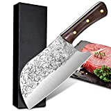 Couteau de chef de cuisine professionnel, 25cm plein Tang forgé à la main couperet à viande couteau de boucher hachoir ...