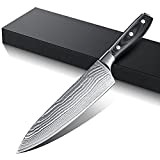 Couteau de Cuisine Damas 20cm, Couteau de chef, Japonais 67 Couche Acier Couteaux de Cuisine pour Coupe Viande, Lame très ...