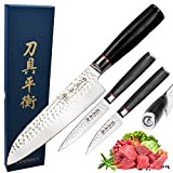 Couteau de cuisine martelé Couteau professionnel Cadeau de chef (set de 3 santoku)