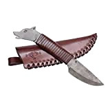 Couteau en acier forgé à la main de Madhammer avec tête de loup et lame pointue avec étui en cuir ...