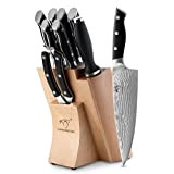 Couteau Professionnel Damas Bloc de Couteaux en Bois Ensemble de Couteaux Damas Couteau de Cuisine Ensemble de Couteaux de Chef ...