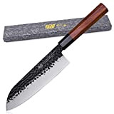 Couteau Santoku japonais FINDKING Dynasty Series, Couteau de cuisine professionnel, Lame en acier à haute teneur en carbone 9Cr18MoV, pour ...