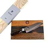 Couteau Santoku KAI Shun Premier Tim Mälzer 18 cm TDM-1702, couteau japonais + planche à découper en bois faite main ...