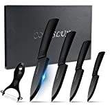 Couteaux en céramique, CORESLUX Ensembles de couteaux de cuisine (6"Couteau Chef, 5"Couteau Utilitaire, 4"Couteau à Fruits, 3"Couteau à éplucher) pour ...