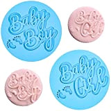 Crethink 2 Pièces Baby Shower Fondant Embosser "Baby Girl" et "Baby Boy" Forme 3D Design Cookie Stamp pour la Cuisson ...