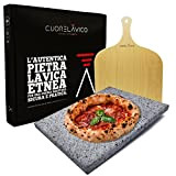 Cuore Lavico - Ensemble plaque réfractaire en pierre de lave de l’Etna pour pizza et pain, 39 x 30 x ...