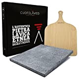 Cuore Lavico - Ensemble plaque réfractaire en pierre de lave de l’Etna pour pizza et pain, 39 x 35 x ...