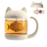 Cymax Mug Tasse de Chat, tasse à thé en verre pour chat avec filtre à infuseur à thé pour poissons, ...