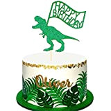 Cymeosh Décoration de Gâteau Dinosaure Motif, Paillettes Décoration de Gâteau d'anniversaire Vert Happy Birthday Cake Topper pour Fête Prénatale Anniversaire ...