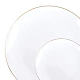 Decor Decorline - Ensemble Vaisselles d'assiettes réutilisables de 32 pièces / Pour 16 Personnes - Classic Combo - Blanc/Or - ...