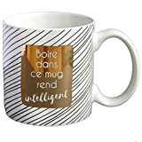DRAEGER PARIS | Mug Black & Gold porcelaine fine"Boire dans ce mug rend intelligent" |Mug humour pour collègue, amis, copains, ...