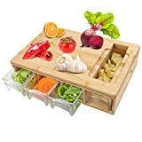 Dreamhigh Planche à découper en Bambou avec 4 trancheuses différentes et 4 tiroirs pour légumes, viande, fruits, pain, fromage