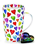 DUNOON Fine Bone China Tasse à café chaude en porcelaine Motif cœurs multicolores
