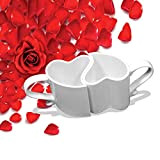Duo de tasses romantiques en coeur s'emboîtent blanc