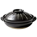 DUOLEMY Japonais Style Donabe Céramique Pot en Terre Cuite, Bandes Noires marmite Chaude, Résistant à la Chaleur Casserole avec Un ...