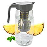 Eaxus® Carafe en verre avec insert de fruits - Carafe à eau de 1,45 litre avec couvercle. Étanche et passe ...