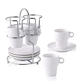 Ensemble de 4 tasses à expresso empilables blanches, tasses et soucoupes en porcelaine, ensemble de mini tasses à café 3 ...